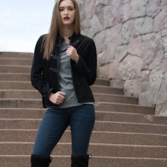 Velvet by Graham & Spencer Everly Faux Suede Jacket Vintage Military Style Sz M - Picture 2 of 9